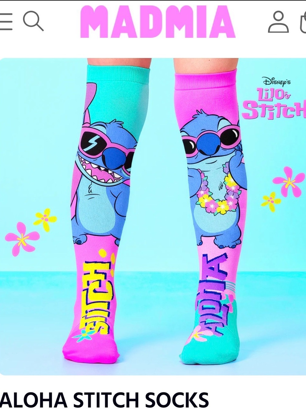 Madmia  Aloha Stitch Kids Knee-High Socks - Pink & Teal